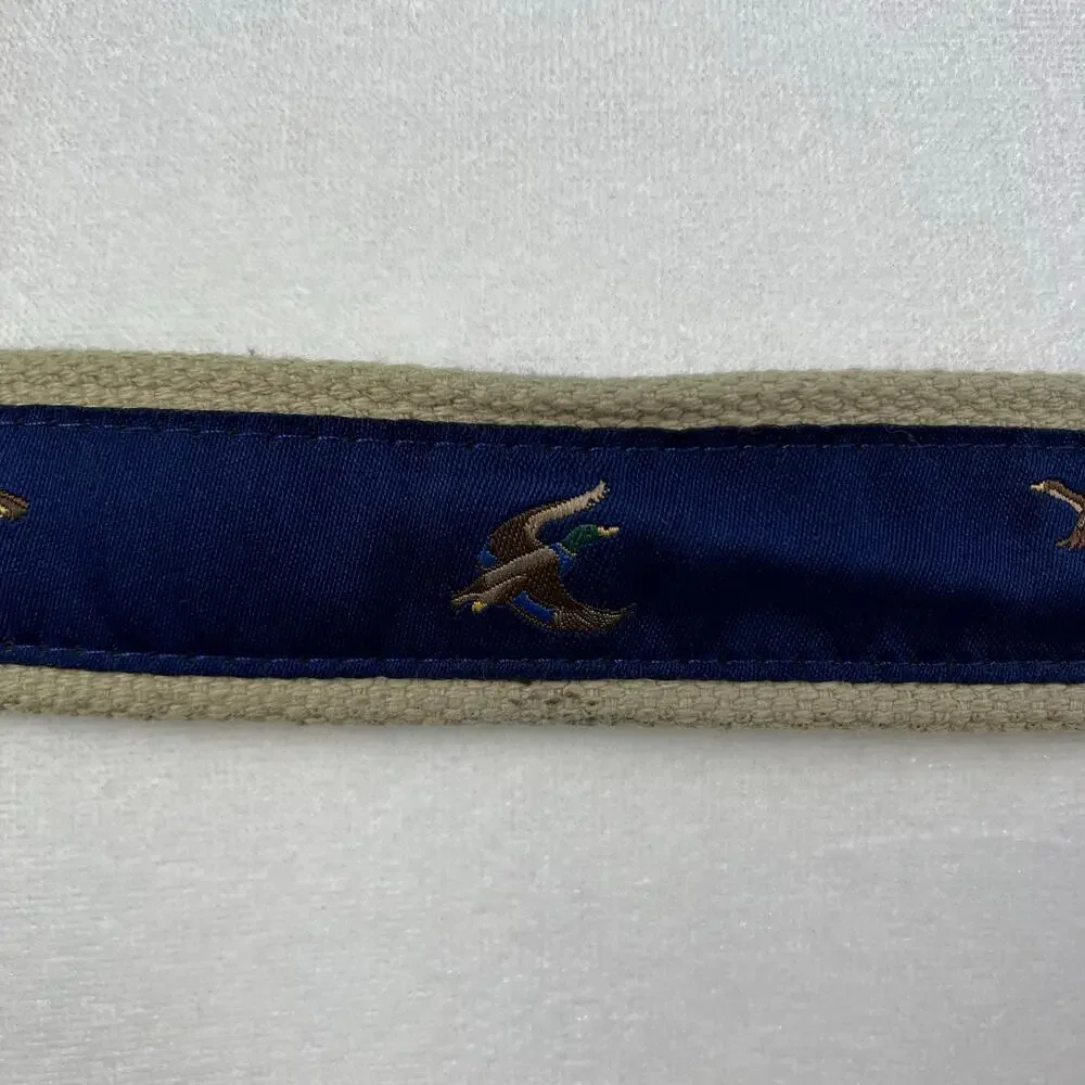 KEH Mens Sz M / 36 Vintage Leather Canvas Belt w Mallard Duck Design Brown Blue